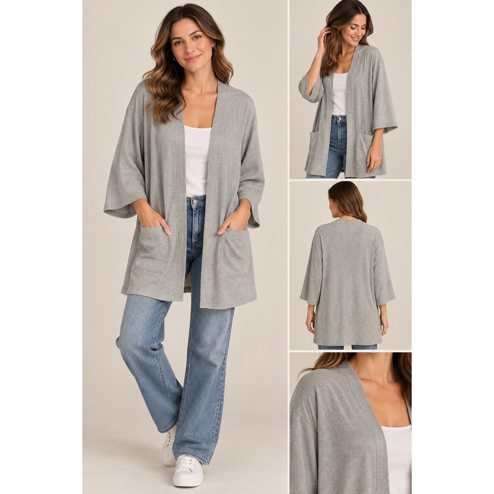 DONNI Gray Stripe Oversized Open Front Cardigan Kimono OS One Size